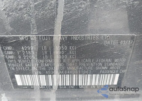 2017 Subaru Impreza 2.0I Sport из США, поврежденный, VIN 4S3GKAK64H3611062